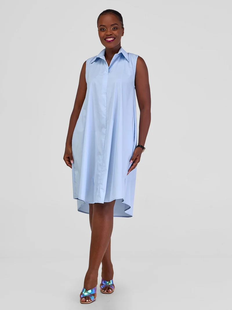 Safari Kaya Sleeveless Tent Shirt Dress - Blue