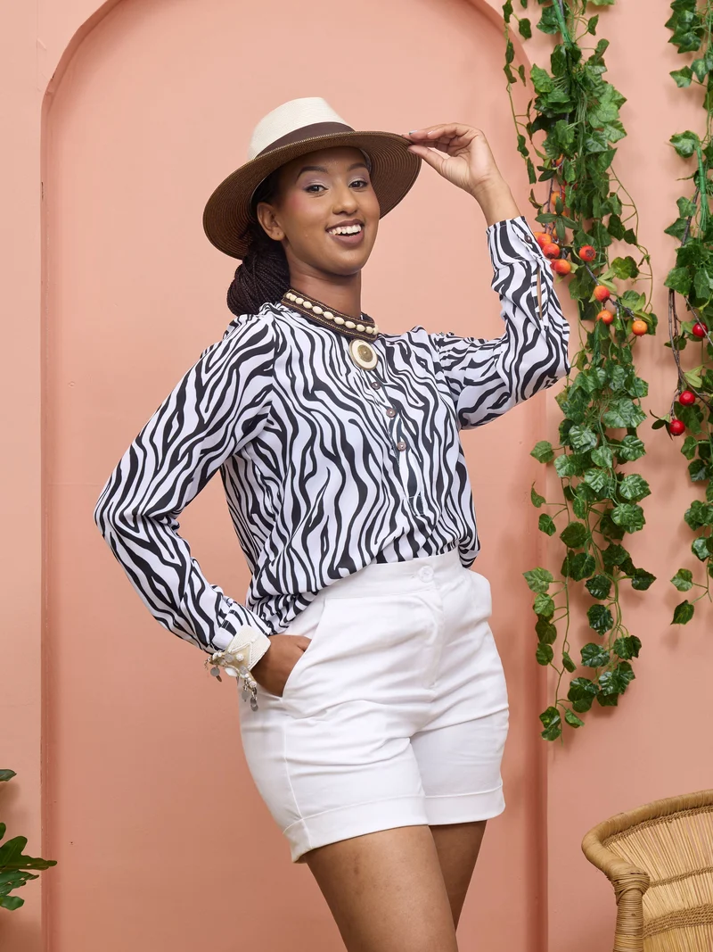 Safari Chui Placket Top - Marara Print
