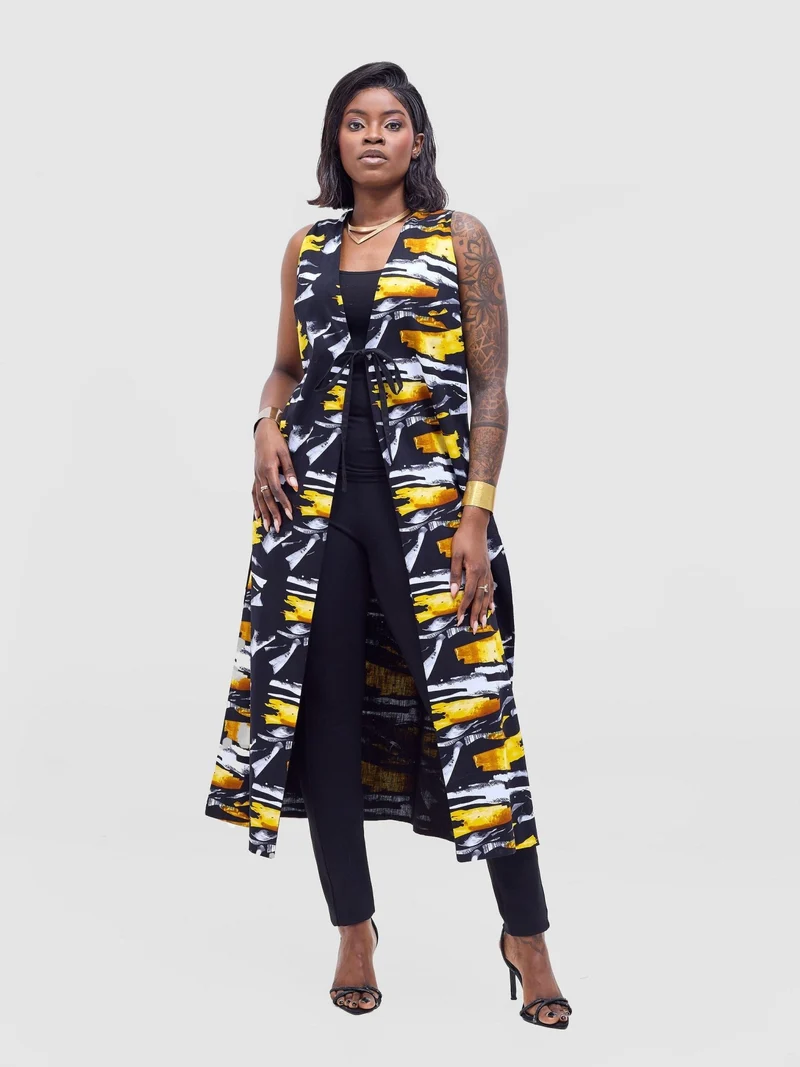 Safari by Vivo Tiwa Reversible Tie Kimono - Black +Tayo Print