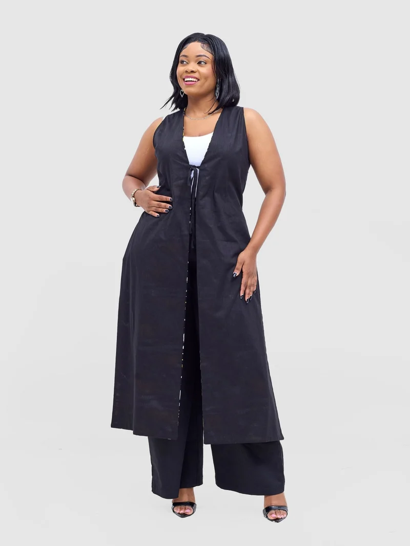 Safari by Vivo Tiwa Reversible Tie Kimono - Black +Tayo Print