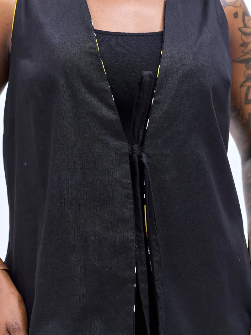 Safari by Vivo Tiwa Reversible Tie Kimono - Black +Tayo Print