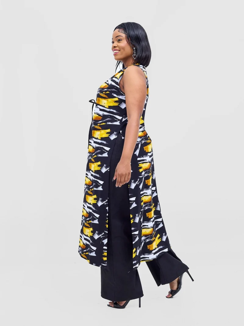 Safari by Vivo Tiwa Reversible Tie Kimono - Black +Tayo Print