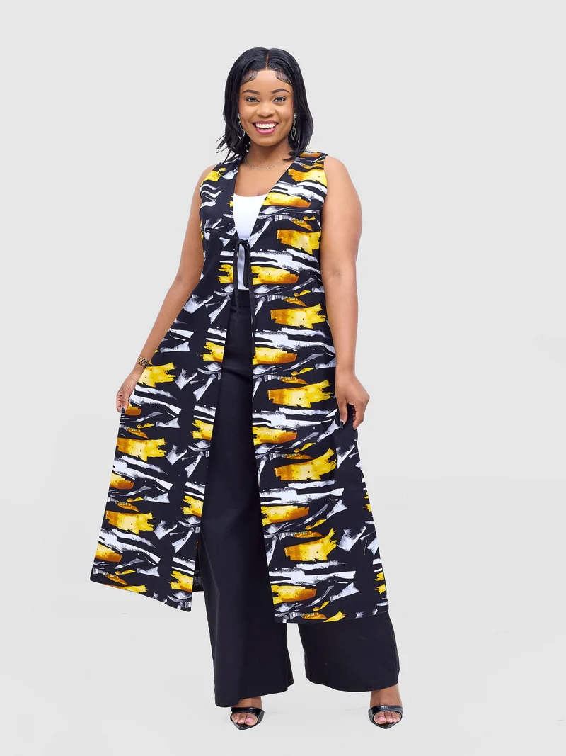 Safari by Vivo Tiwa Reversible Tie Kimono - Black +Tayo Print
