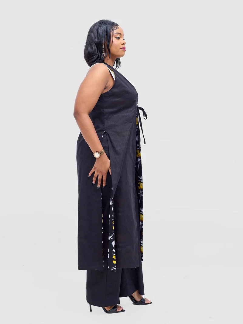 Safari by Vivo Tiwa Reversible Tie Kimono - Black +Tayo Print