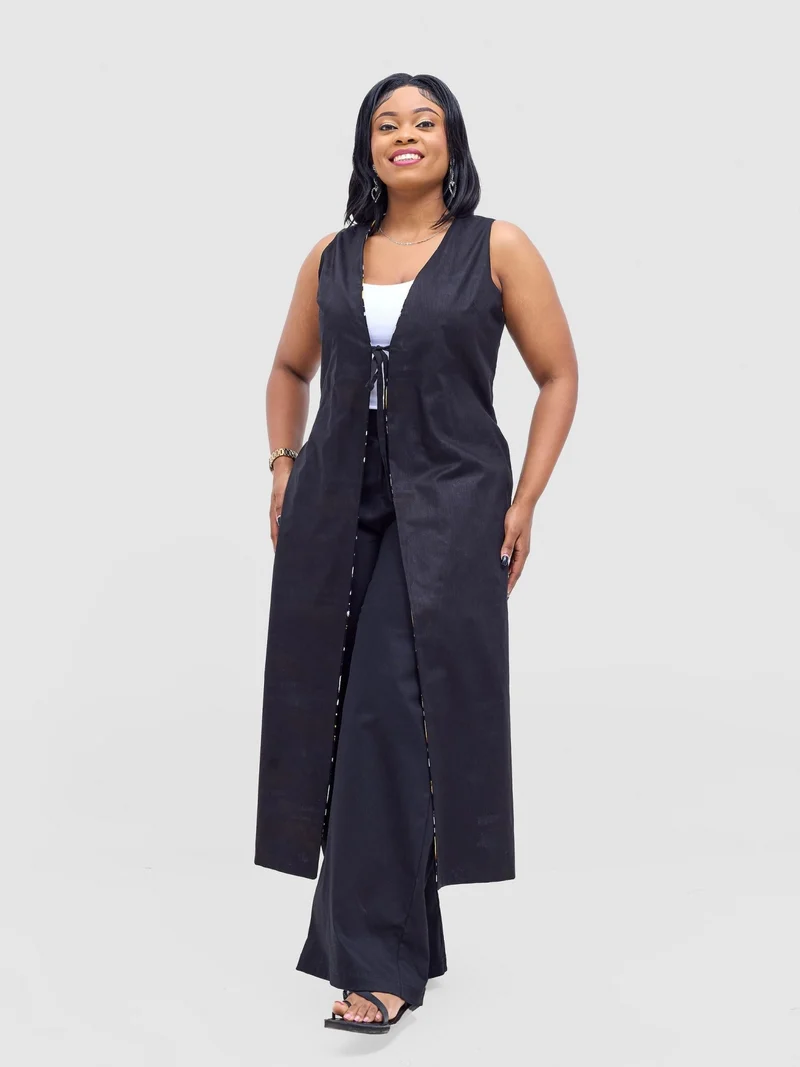 Safari by Vivo Tiwa Reversible Tie Kimono - Black +Tayo Print