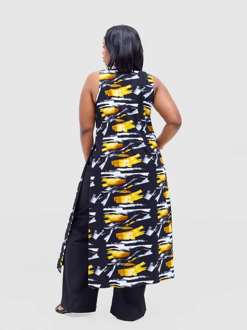 Safari by Vivo Tiwa Reversible Tie Kimono - Black +Tayo Print