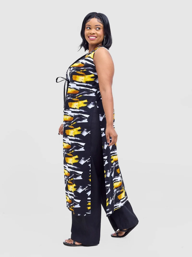 Safari by Vivo Tiwa Reversible Tie Kimono - Black +Tayo Print