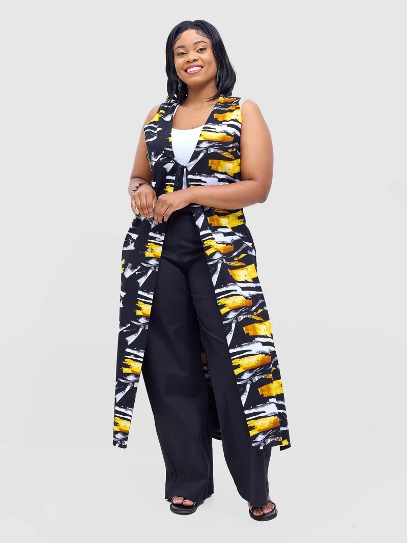 Safari by Vivo Tiwa Reversible Tie Kimono - Black +Tayo Print