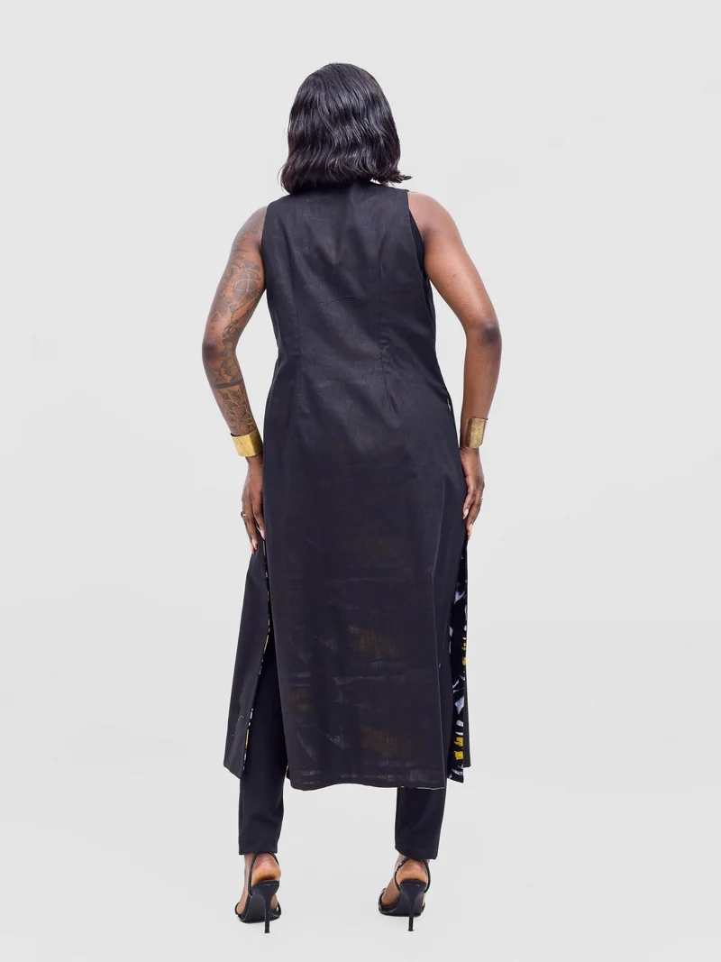 Safari by Vivo Tiwa Reversible Tie Kimono - Black +Tayo Print