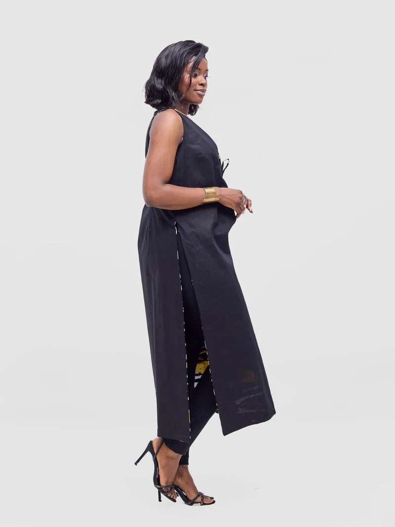 Safari by Vivo Tiwa Reversible Tie Kimono - Black +Tayo Print