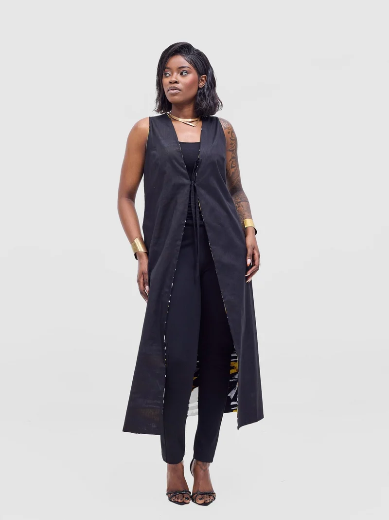 Safari by Vivo Tiwa Reversible Tie Kimono - Black +Tayo Print