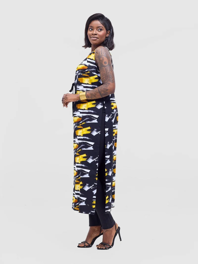 Safari by Vivo Tiwa Reversible Tie Kimono - Black +Tayo Print