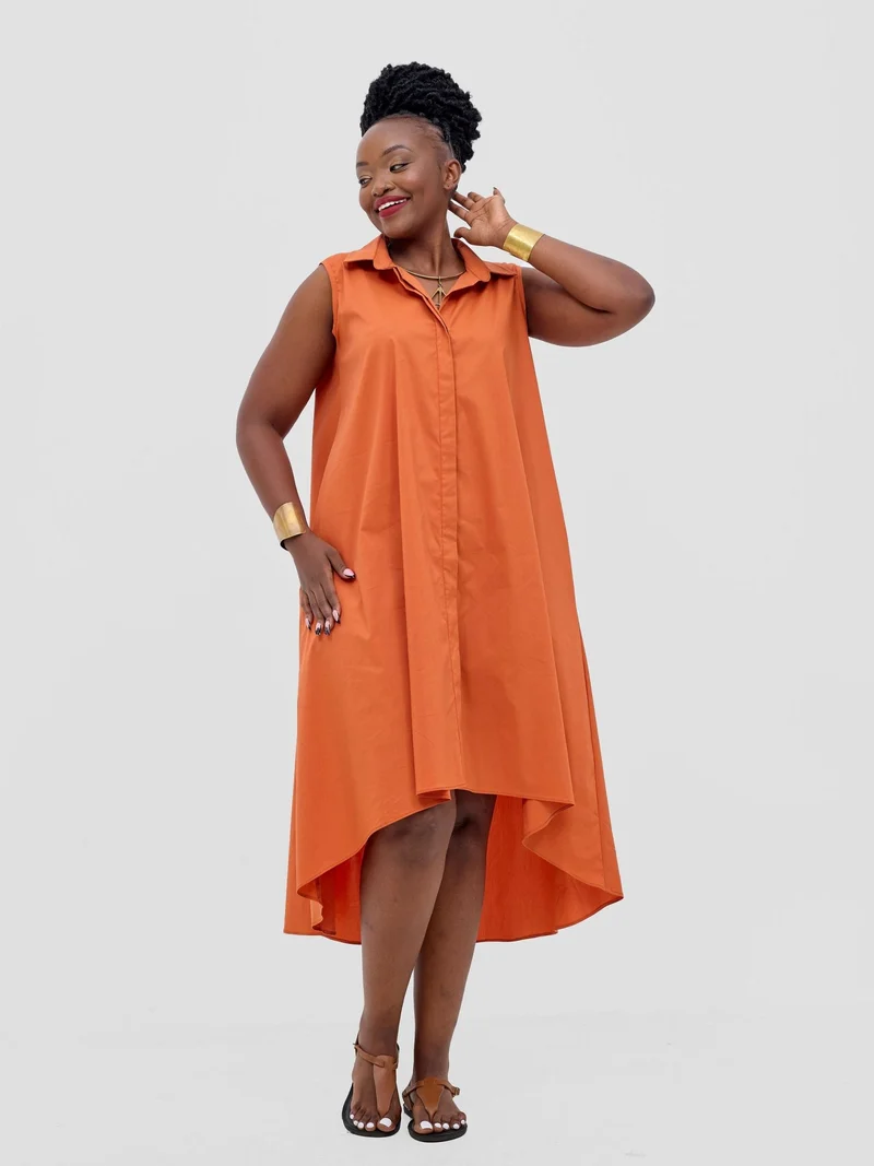Safari by Vivo Zene High Low Shirt Dress - Rust