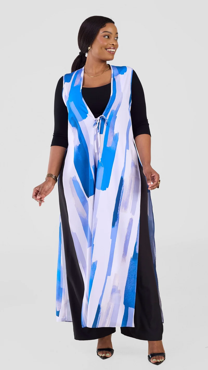 Vivo Isabi Sleeveless Kimono - Light Grey / Blue Pasi Print