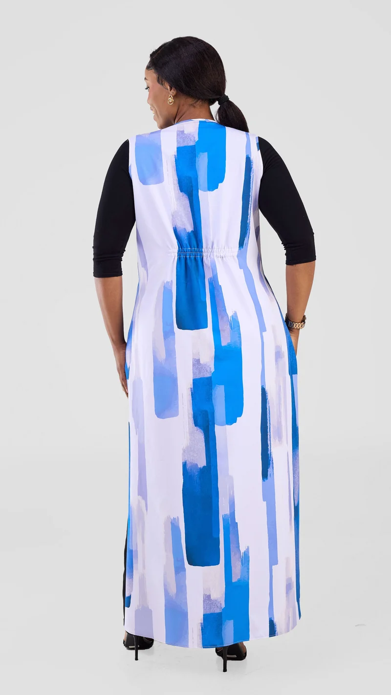 Vivo Isabi Sleeveless Kimono - Light Grey / Blue Pasi Print