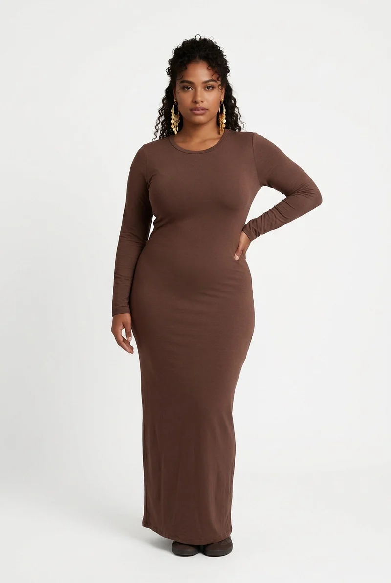 Stylish Sisters Long-Sleeve Bodycon Maxi Dress - Brown