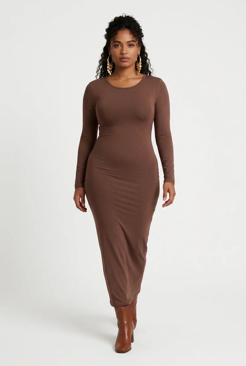Stylish Sisters Long-Sleeve Bodycon Maxi Dress - Brown