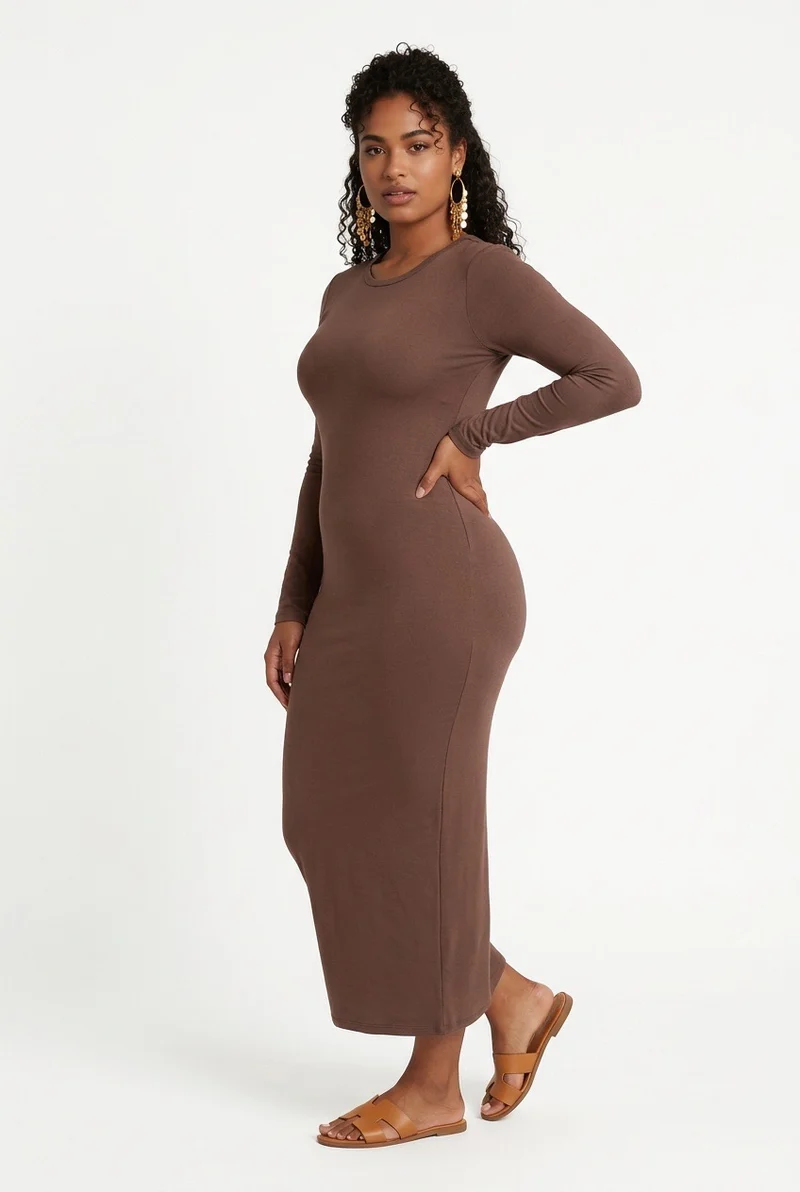 Stylish Sisters Long-Sleeve Bodycon Maxi Dress - Brown