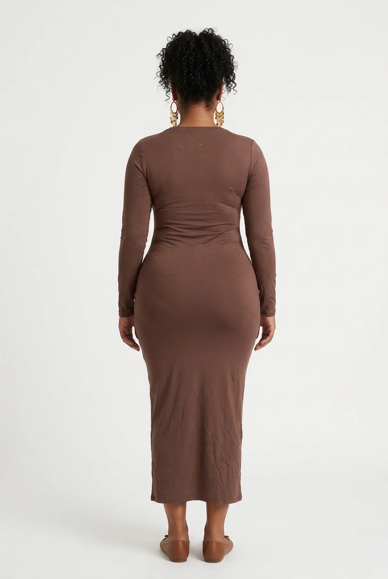Stylish Sisters Long-Sleeve Bodycon Maxi Dress - Brown