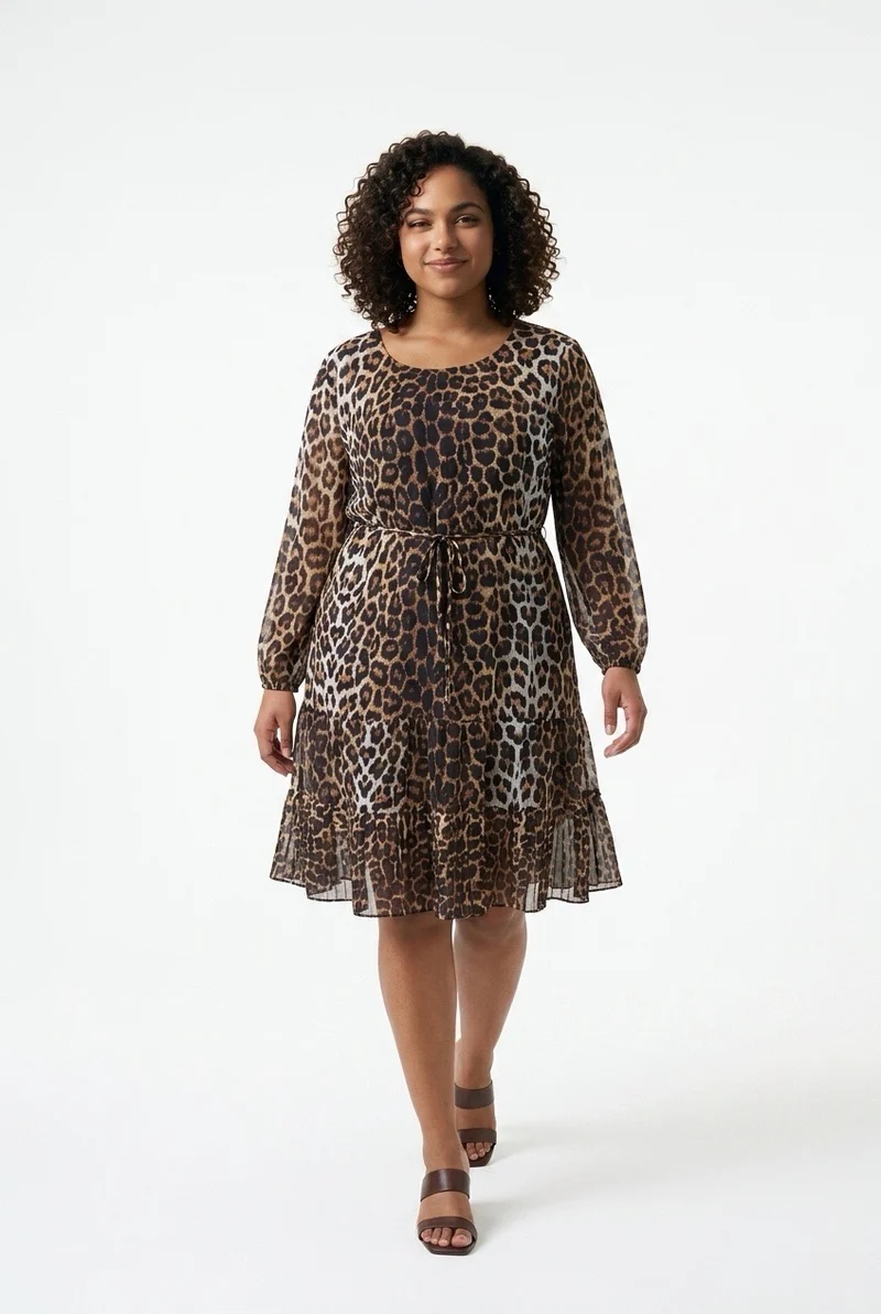 Stylish Sisters Leopard Print Shift Tiered Dress - Multicolor