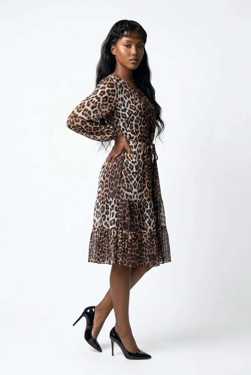 Stylish Sisters Leopard Print Shift Tiered Dress - Multicolor