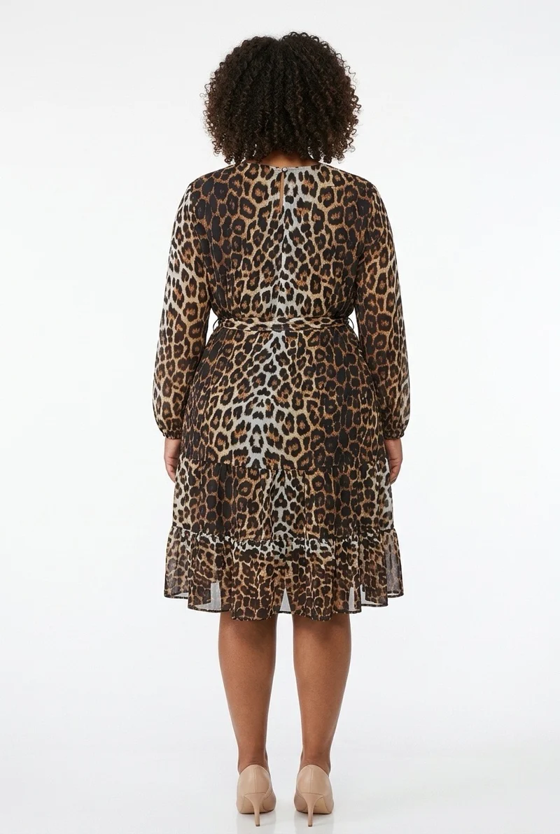 Stylish Sisters Leopard Print Shift Tiered Dress - Multicolor