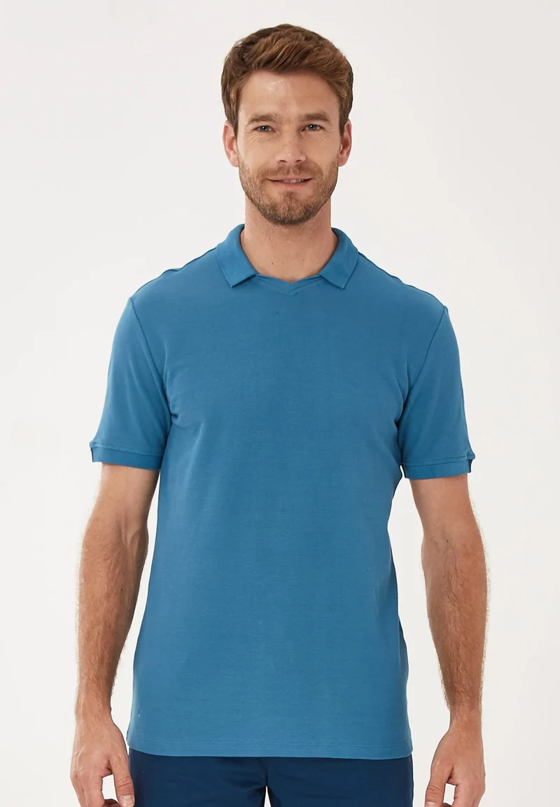 Poloshirt aus Bio-Baumwolle mit V-Ausschnitt
