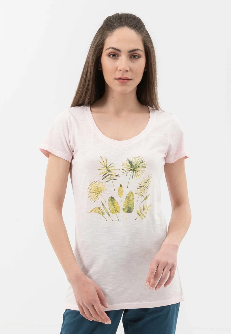 Garment Dyed T-Shirt aus Bio-Baumwolle mit Blatt-Print