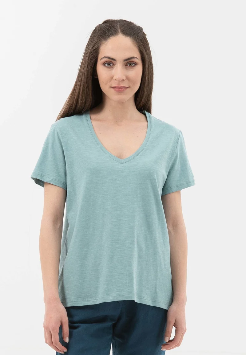 Basic T-Shirt aus Bio-Baumwolle mit V-Ausschnitt
