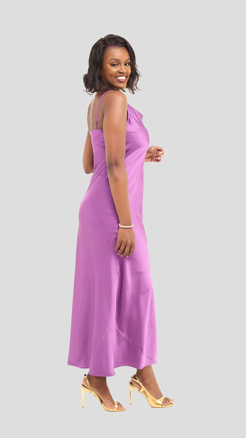 Vivo Studio Cowl Neck Maxi Dress in Satin - Purple