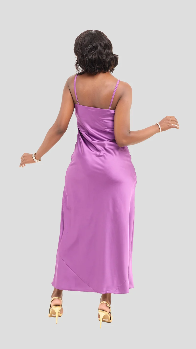 Vivo Studio Cowl Neck Maxi Dress in Satin - Purple