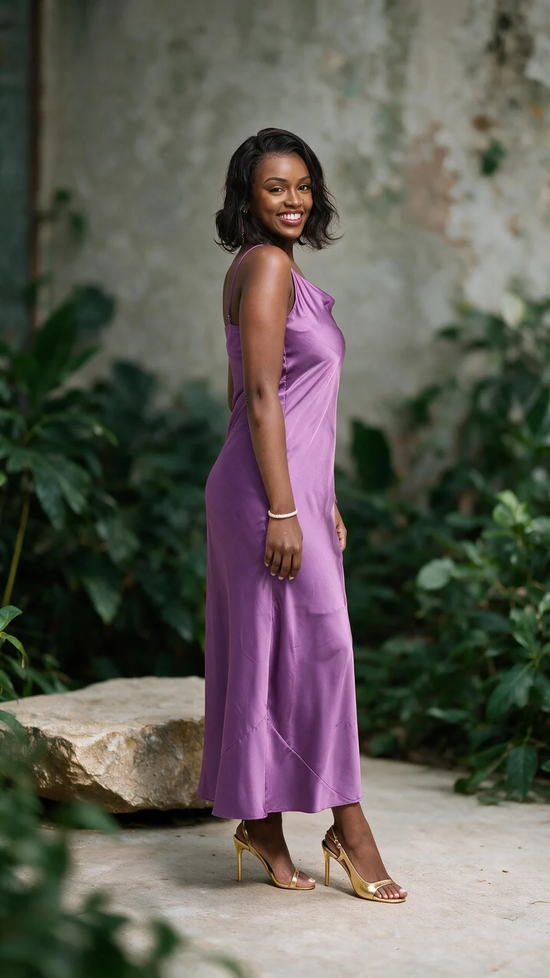 Vivo Studio Cowl Neck Maxi Dress in Satin - Purple