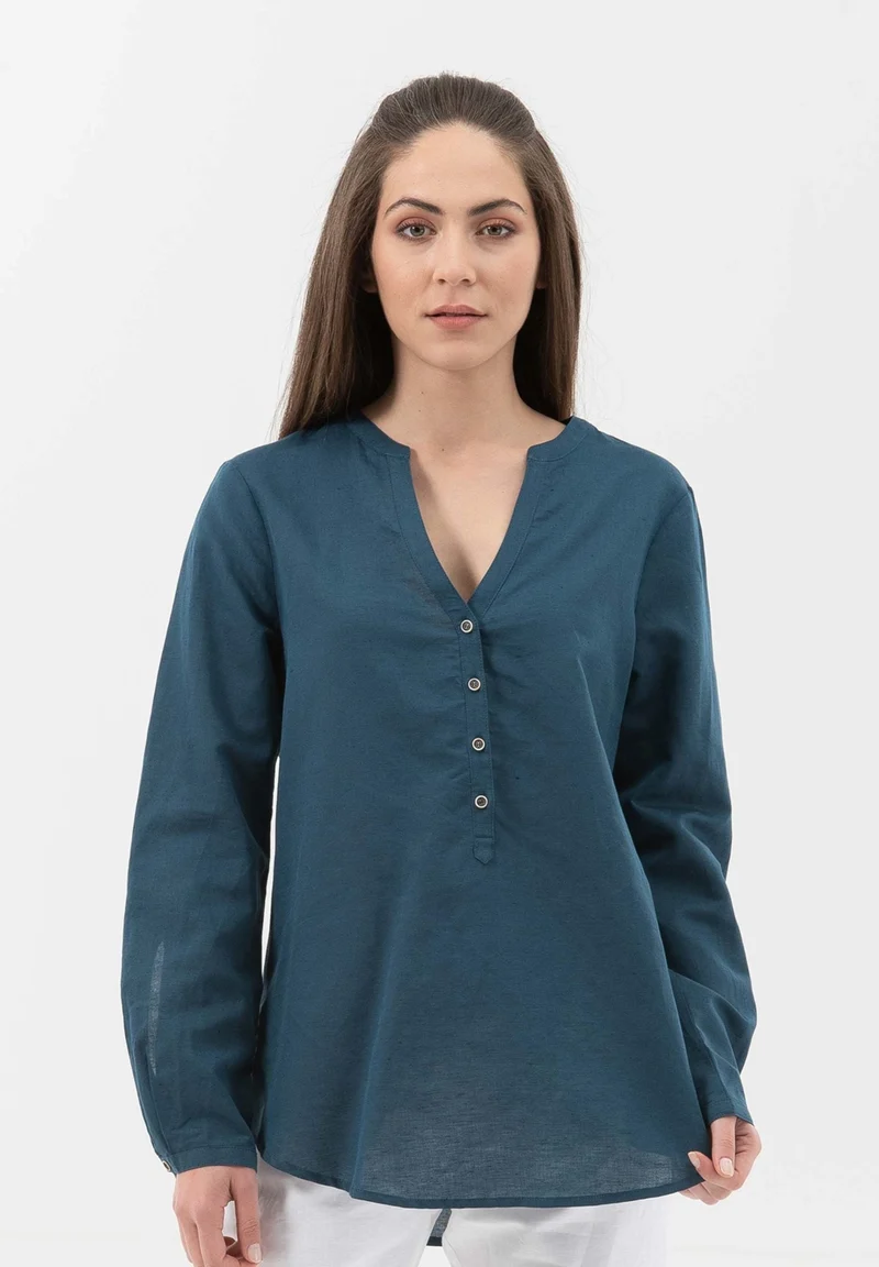 Bluse aus Leinen mit Bio-Baumwolle