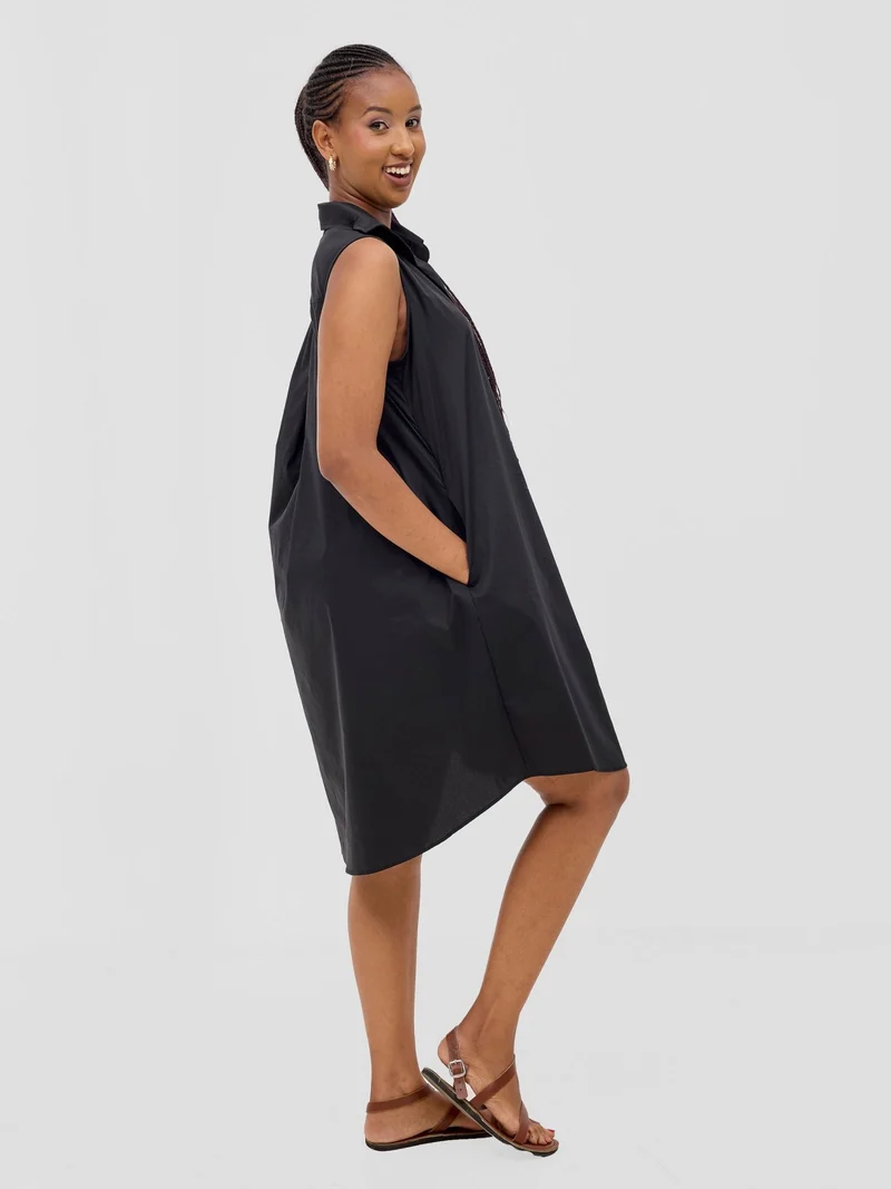 Safari by Vivo Kaya Sleeveless Tent Shirt Dress - Black