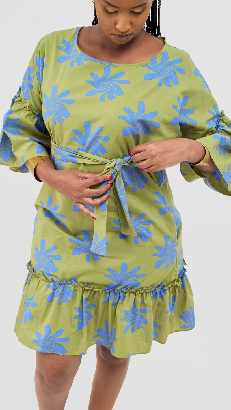 Safari by Vivo Naledi Flounce Tent Dress - Green / Blue Nale Print