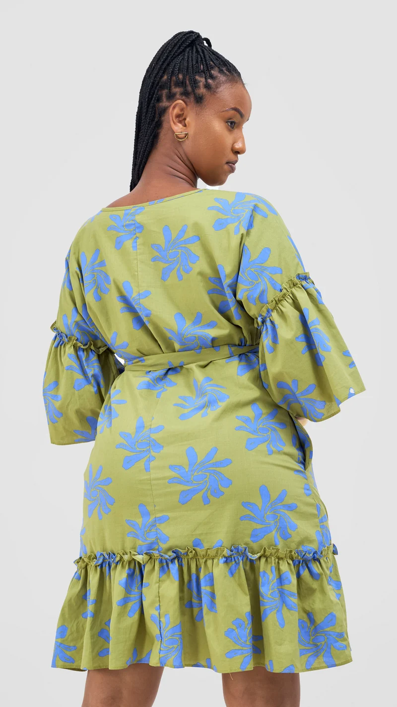 Safari by Vivo Naledi Flounce Tent Dress - Green / Blue Nale Print