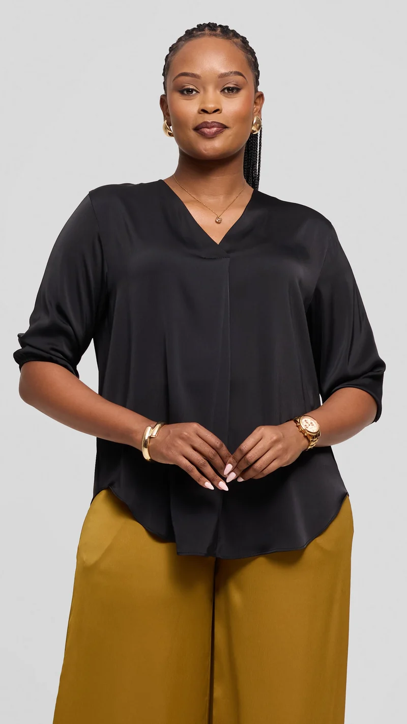 Vivo Dua Shirt in Textured Satin - Black