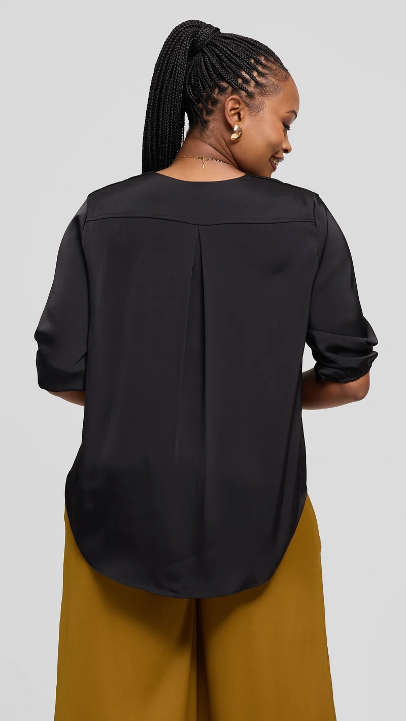 Vivo Dua Shirt in Textured Satin - Black