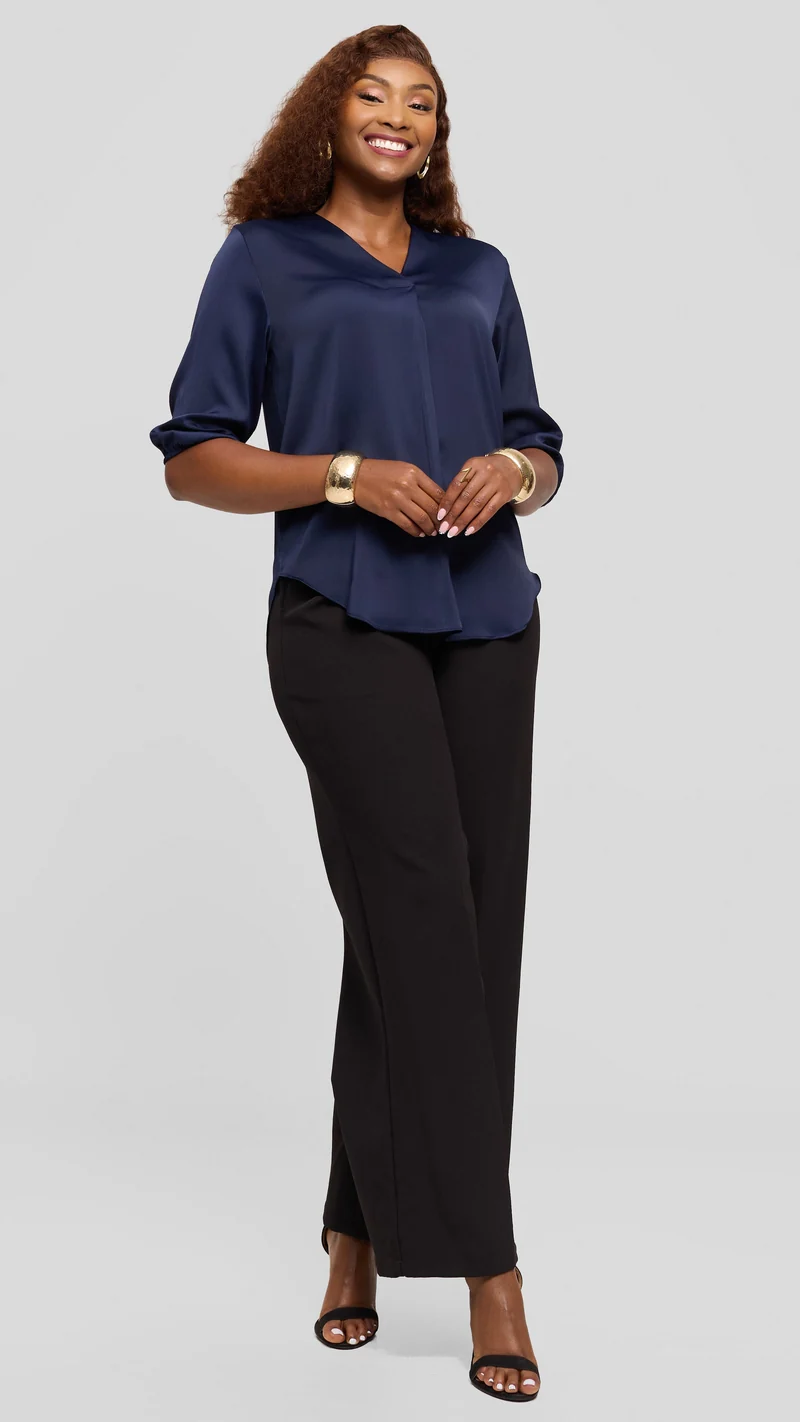 Vivo Dua Shirt in Textured Satin - Navy