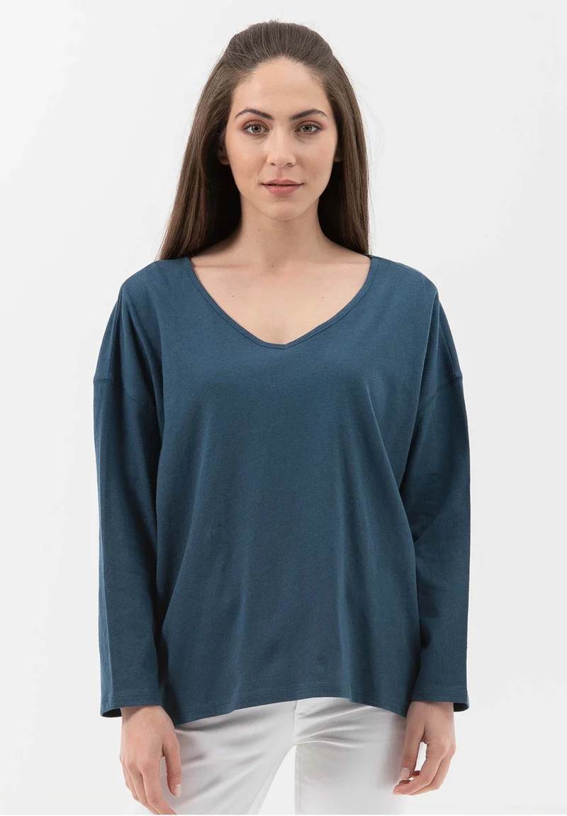 Langarmshirt aus Bio-Baumwolle mit Leinen