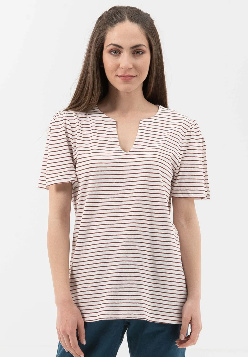 T-Shirt aus Bio-Baumwolle und Leinen mit Armschlitze