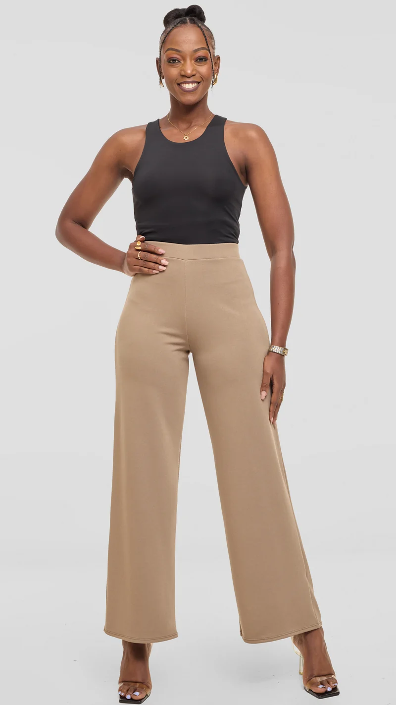 Vivo Selah Palazzo Pants in Stretch Rib Stretch Rib - Taupe