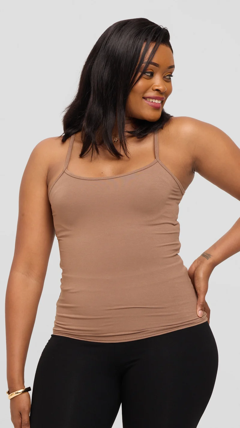 Vivo Spaghetti Tank Top in Jersey - Dark Taupe