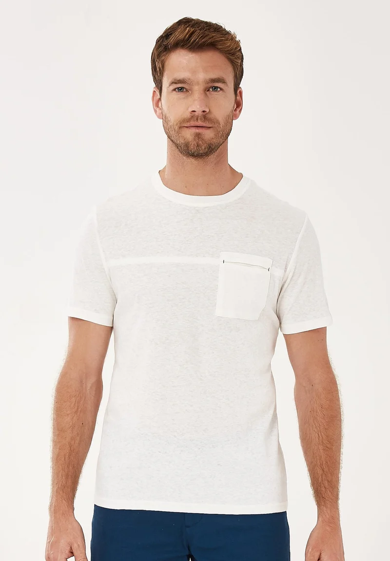 T-Shirt aus Bio-Baumwolle-Leinen-Mix mit Brusttasche