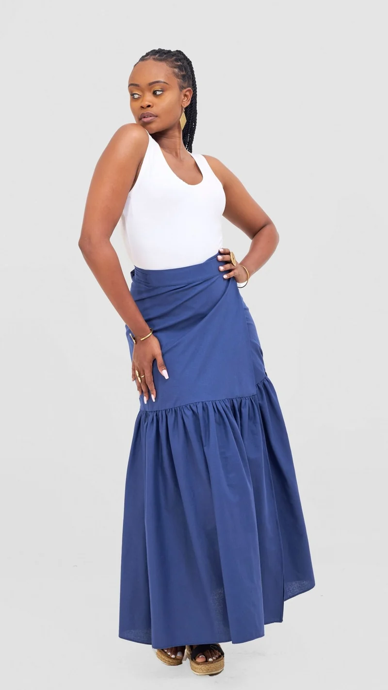 Safari by Vivo Naledi Gathered Panel Maxi Skirt - Navy