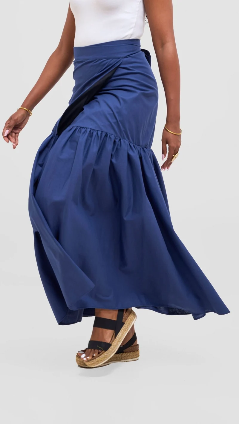 Safari by Vivo Naledi Gathered Panel Maxi Skirt - Navy