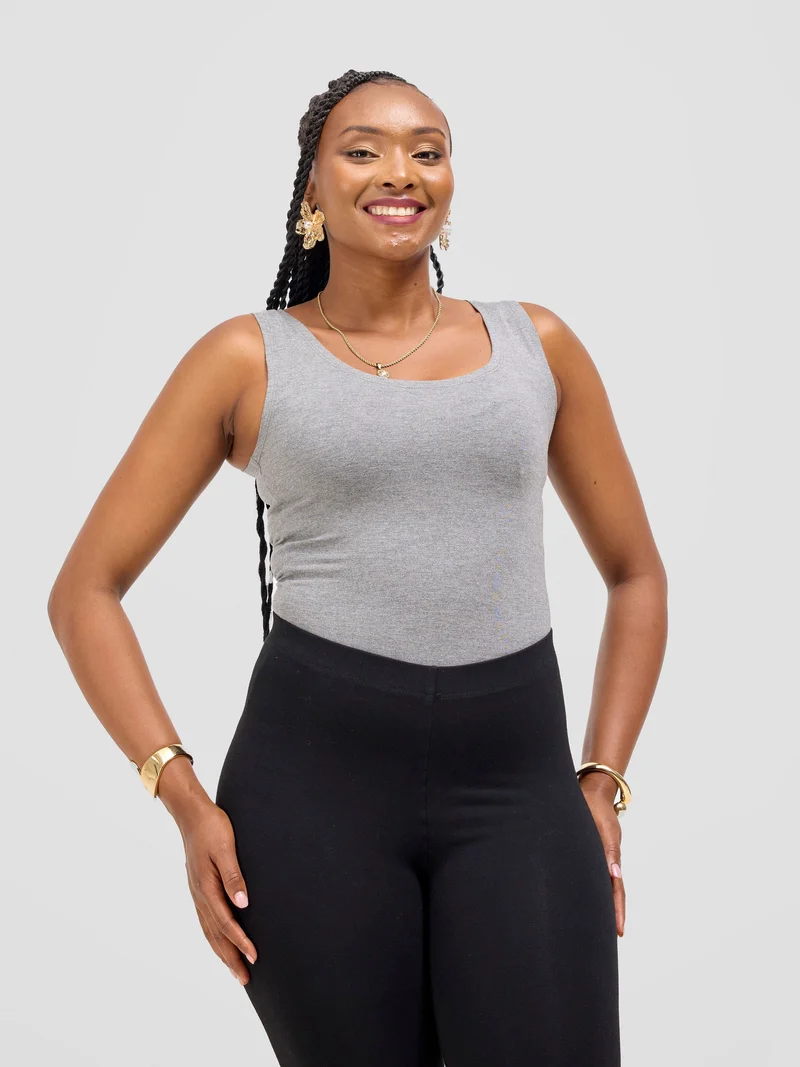 Vivo Basic Cap Sleeve Bodysuit in Rayon - Light Grey