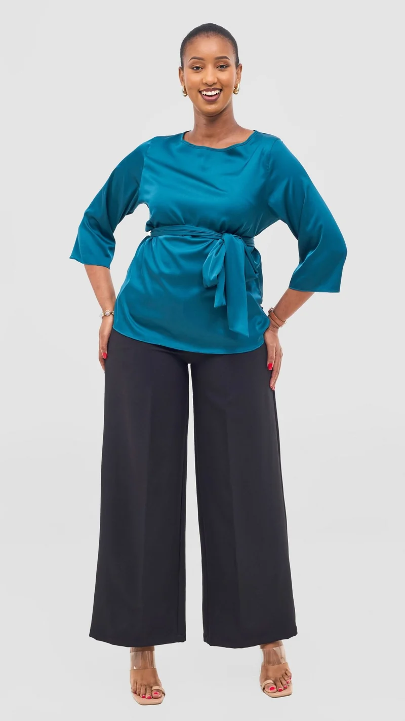 Vivo Takali 3/4 Sleeve Tie Top - Dark Teal