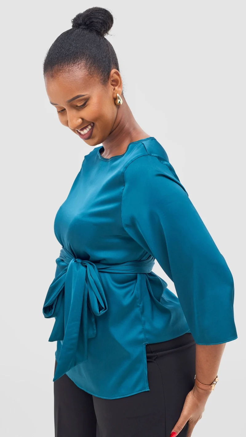 Vivo Takali 3/4 Sleeve Tie Top - Dark Teal