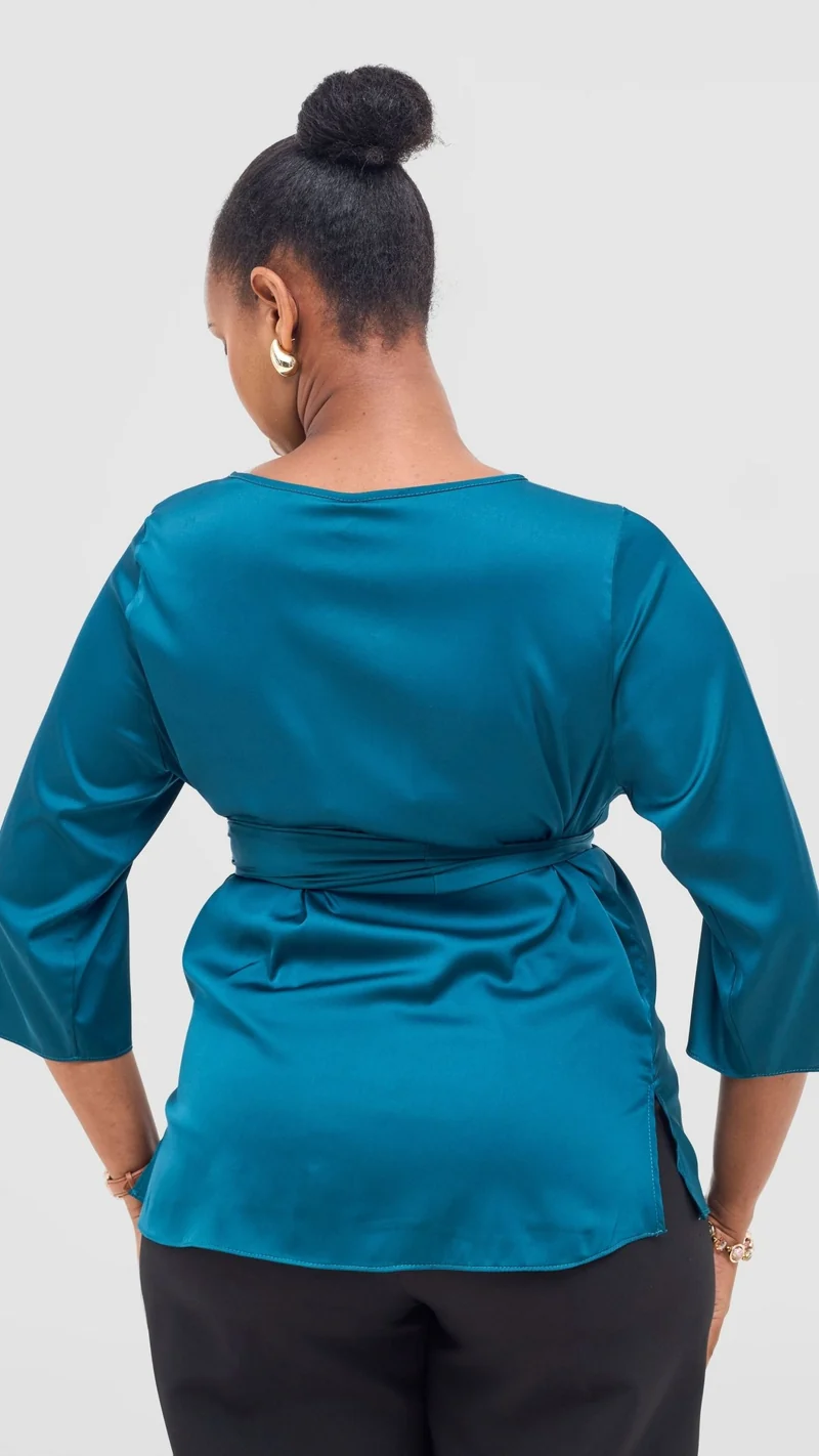 Vivo Takali 3/4 Sleeve Tie Top - Dark Teal